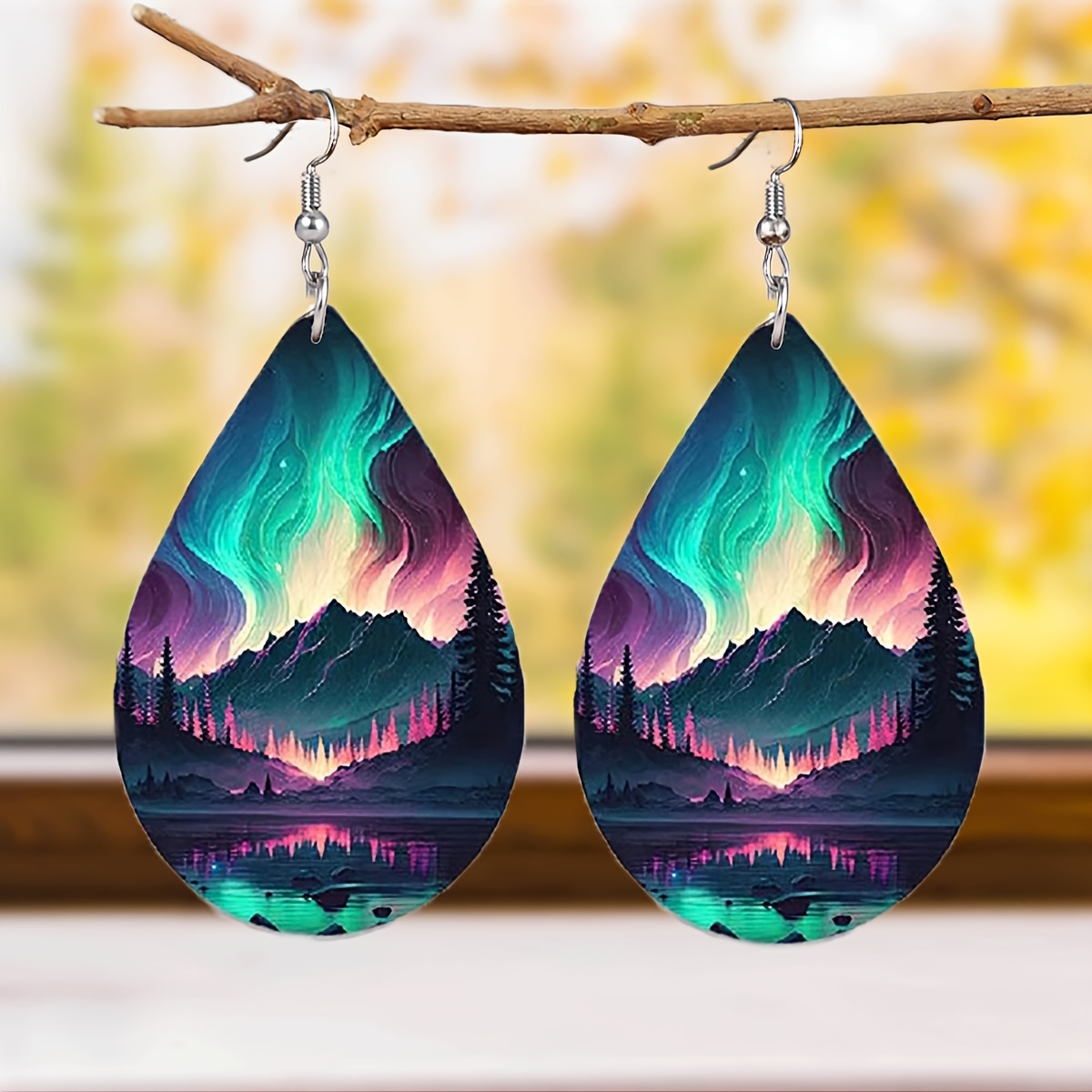 Women's Abstract Pattern Wooden Long Earrings, Gift